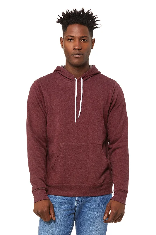 minimalist sweatshirts for men -Bella + Canvas Mens Sponge Fleece Hooded Sweatshirt Hoodie w/ Pouch Pocket - Heather Maroon