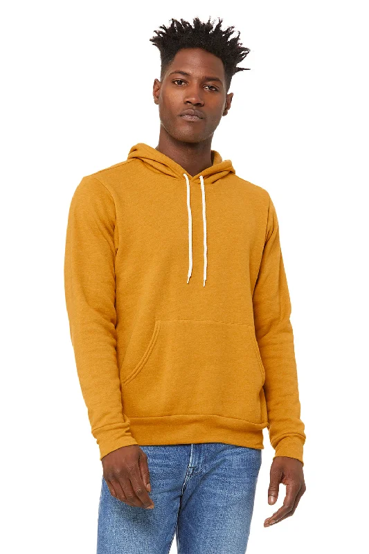 men's outdoor sweatshirts -Bella + Canvas Mens Sponge Fleece Hooded Sweatshirt Hoodie w/ Pouch Pocket - Heather Mustard Yellow