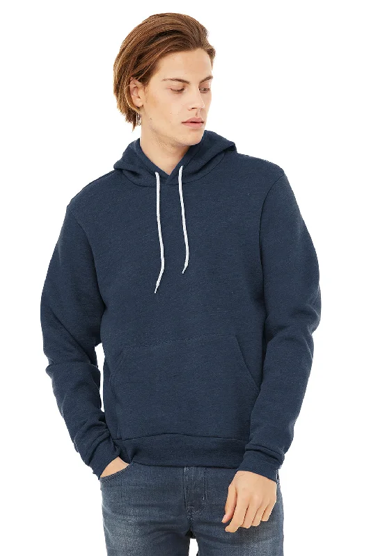 everyday hoodies for men -Bella + Canvas Mens Sponge Fleece Hooded Sweatshirt Hoodie w/ Pouch Pocket - Heather Navy Blue