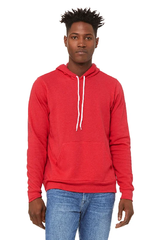 men's hoodies with a hood -Bella + Canvas Mens Sponge Fleece Hooded Sweatshirt Hoodie w/ Pouch Pocket - Heather Red