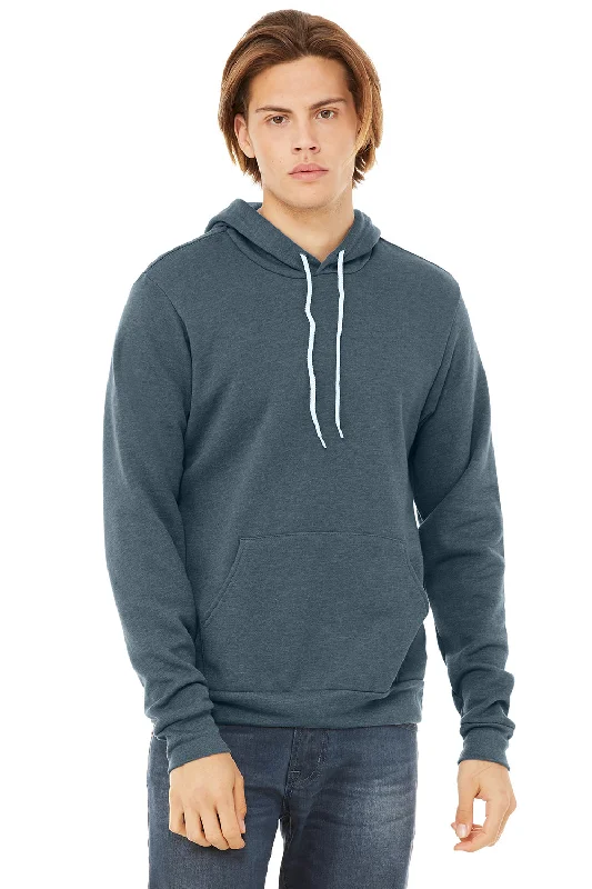 fleece hoodies for men -Bella + Canvas Mens Sponge Fleece Hooded Sweatshirt Hoodie w/ Pouch Pocket - Heather Slate Blue