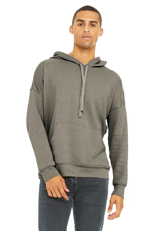 stylish sweatshirts for men -Bella + Canvas Mens Sponge Fleece Hooded Sweatshirt Hoodie w/ Pouch Pocket - Heather Stone