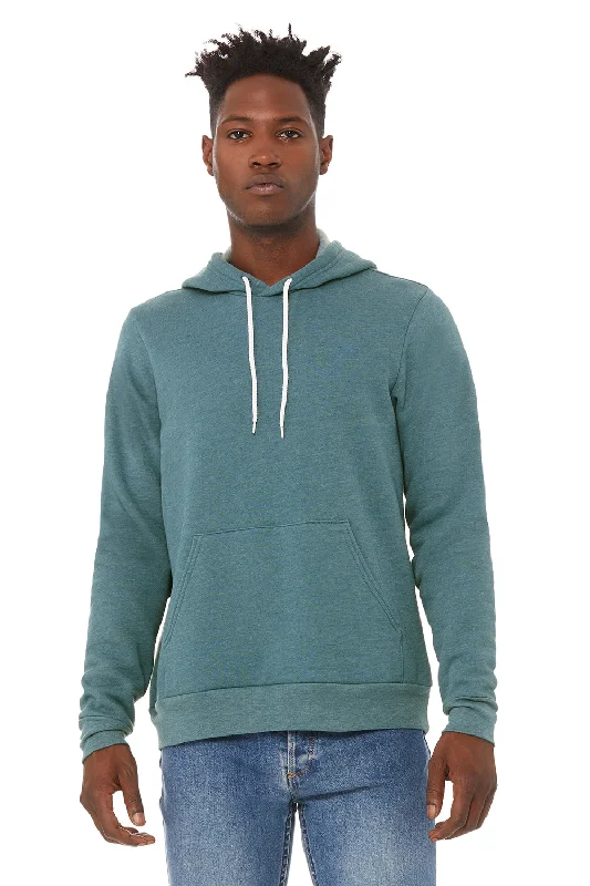 men's logo sweatshirts -Bella + Canvas Mens Sponge Fleece Hooded Sweatshirt Hoodie w/ Pouch Pocket - Heather Deep Teal Blue