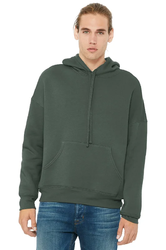 athletic sweatshirts for men -Bella + Canvas Mens Sponge Fleece Hooded Sweatshirt Hoodie w/ Pouch Pocket - Military Green