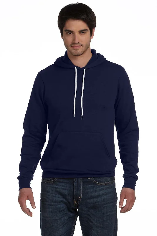 athletic-inspired sweatshirts for men -Bella + Canvas Mens Sponge Fleece Hooded Sweatshirt Hoodie w/ Pouch Pocket - Navy Blue