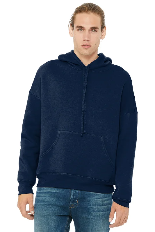 men's casual sweatshirts -Bella + Canvas Mens Sponge Fleece Hooded Sweatshirt Hoodie w/ Pouch Pocket - Navy Blue