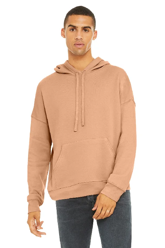 men's sweatshirts with designs -Bella + Canvas Mens Sponge Fleece Hooded Sweatshirt Hoodie w/ Pouch Pocket - Peach