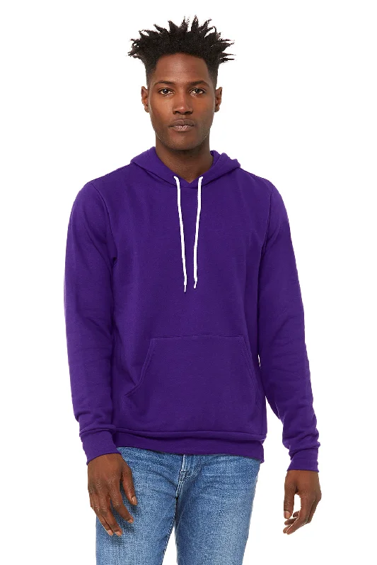 casual pullover sweatshirts -Bella + Canvas Mens Sponge Fleece Hooded Sweatshirt Hoodie w/ Pouch Pocket - Team Purple