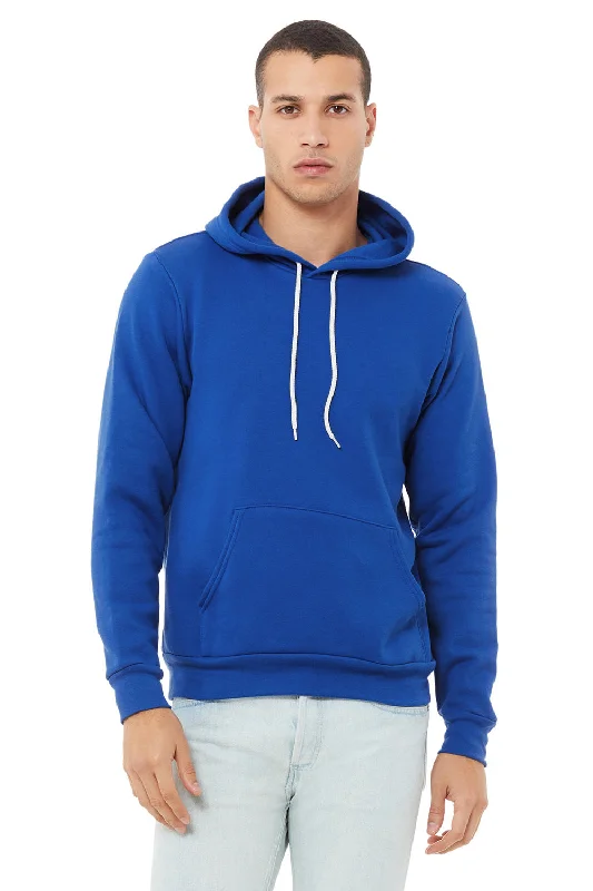 men's hoodies for fall -Bella + Canvas Mens Sponge Fleece Hooded Sweatshirt Hoodie w/ Pouch Pocket - True Royal Blue