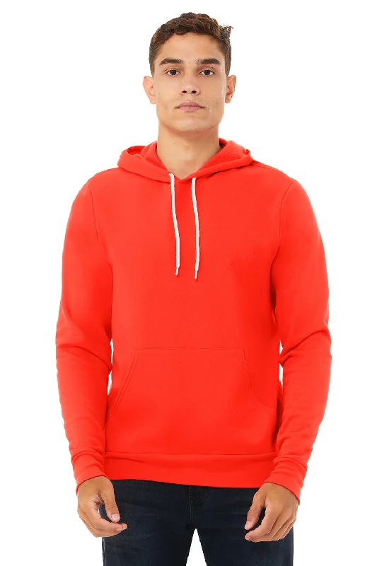 eco-friendly sweatshirts for men -Bella + Canvas Mens Sponge Fleece Hooded Sweatshirt Hoodie w/ Pouch Pocket - Poppy Red