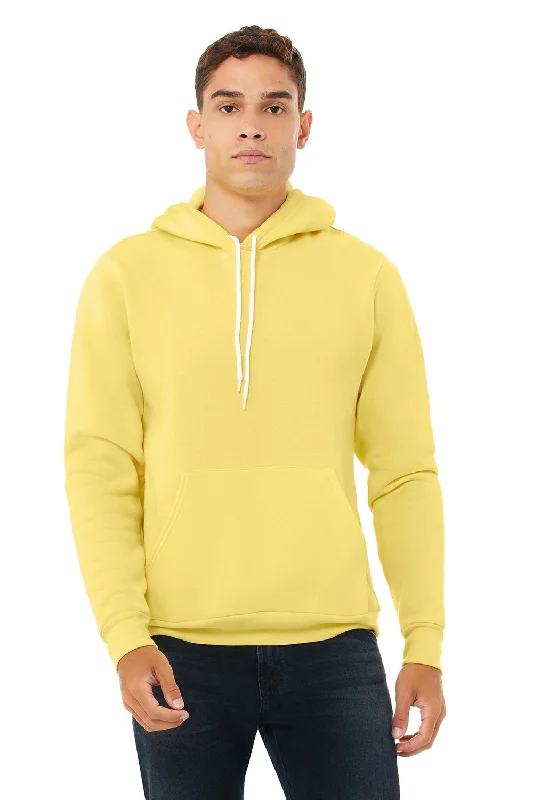 men's sweatshirts for running -Bella + Canvas Mens Sponge Fleece Hooded Sweatshirt Hoodie w/ Pouch Pocket - Yellow