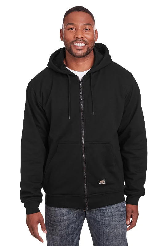 hoodies for men for working out -Berne Mens Heritage Fleece Full Zip Hooded Sweatshirt Hoodie w/ Pockets - Black