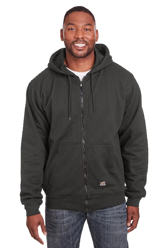 men's sweatshirts for running -Berne Mens Heritage Fleece Full Zip Hooded Sweatshirt Hoodie w/ Pockets - Charcoal Grey