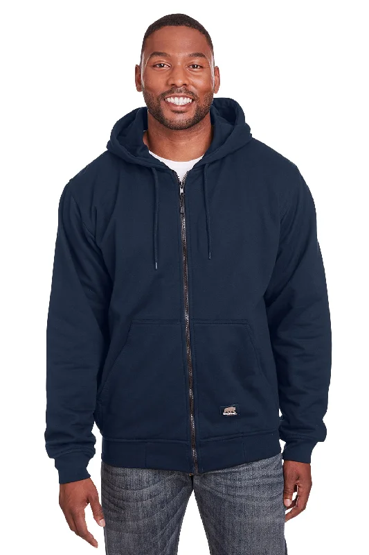 men's luxury sweatshirts -Berne Mens Heritage Fleece Full Zip Hooded Sweatshirt Hoodie w/ Pockets - Navy Blue