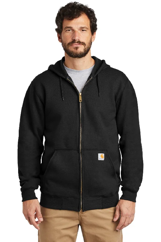 fleece sweatshirts for men -Carhartt Mens Full Zip Hooded Sweatshirt Hoodie w/ Pockets - Black