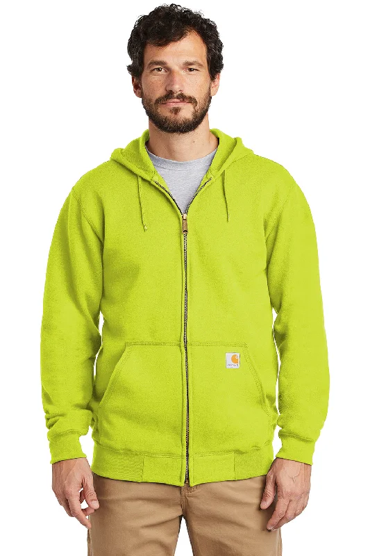 comfortable workout hoodies -Carhartt Mens Full Zip Hooded Sweatshirt Hoodie w/ Pockets - Brite Lime Green