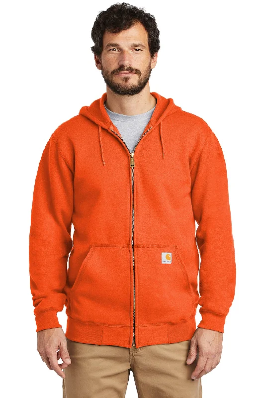 oversized sweatshirts for men -Carhartt Mens Full Zip Hooded Sweatshirt Hoodie w/ Pockets - Brite Orange