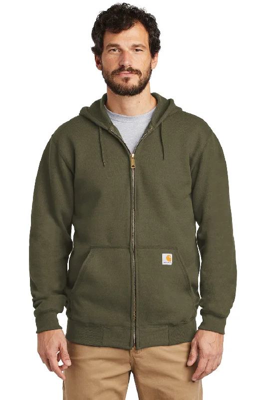 oversized sweatshirts for men -Carhartt Mens Full Zip Hooded Sweatshirt Hoodie w/ Pockets - Moss Green