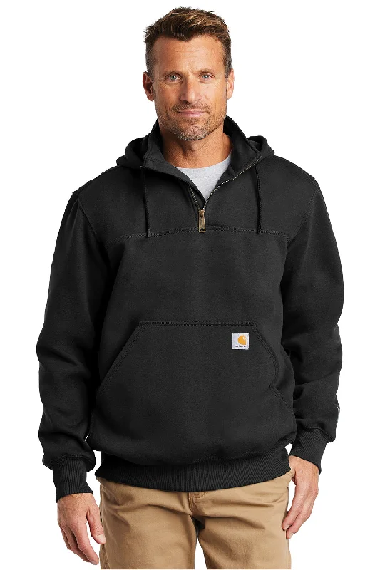 cotton hoodies for men -Carhartt Mens Paxton Rain Defender Water Resistant 1/4 Zip Hooded Sweatshirt Hoodie w/ Pouch Pocket - Black