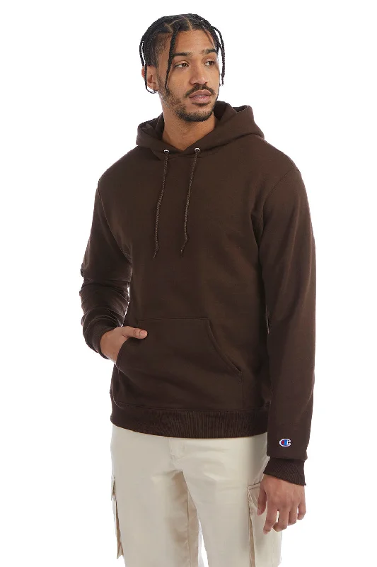 premium sweatshirts for men -Champion Mens Double Dry Eco Moisture Wicking Fleece Hooded Sweatshirt Hoodie w/ Pouch Pocket - Chocolate Brown