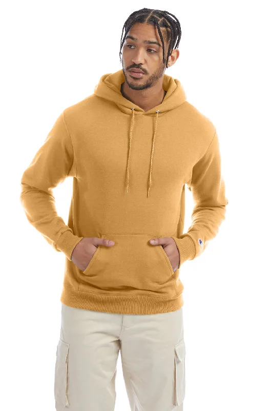 men's long sleeve sweatshirts -Champion Mens Double Dry Eco Moisture Wicking Fleece Hooded Sweatshirt Hoodie w/ Pouch Pocket - Gold Glint