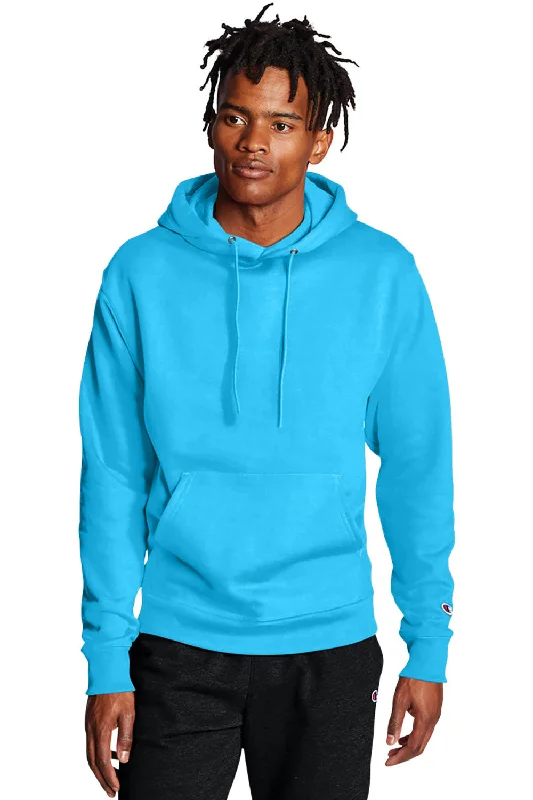 seasonal hoodies for men -Champion Mens Double Dry Eco Moisture Wicking Fleece Hooded Sweatshirt Hoodie w/ Pouch Pocket - Lagoon Blue