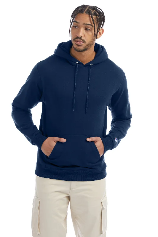 men's urban hoodies -Champion Mens Double Dry Eco Moisture Wicking Fleece Hooded Sweatshirt Hoodie w/ Pouch Pocket - Late Night Blue