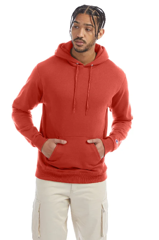 men's performance hoodies -Champion Mens Double Dry Eco Moisture Wicking Fleece Hooded Sweatshirt Hoodie w/ Pouch Pocket - Red River Clay