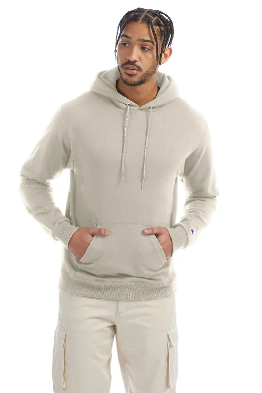 minimalist sweatshirts for men -Champion Mens Double Dry Eco Moisture Wicking Fleece Hooded Sweatshirt Hoodie w/ Pouch Pocket - Sand