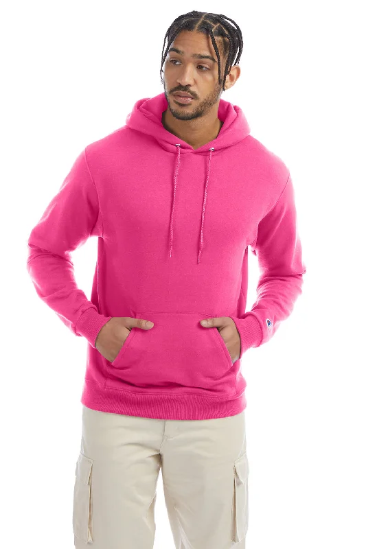 fleece hoodies for men -Champion Mens Double Dry Eco Moisture Wicking Fleece Hooded Sweatshirt Hoodie w/ Pouch Pocket - Wow Pink