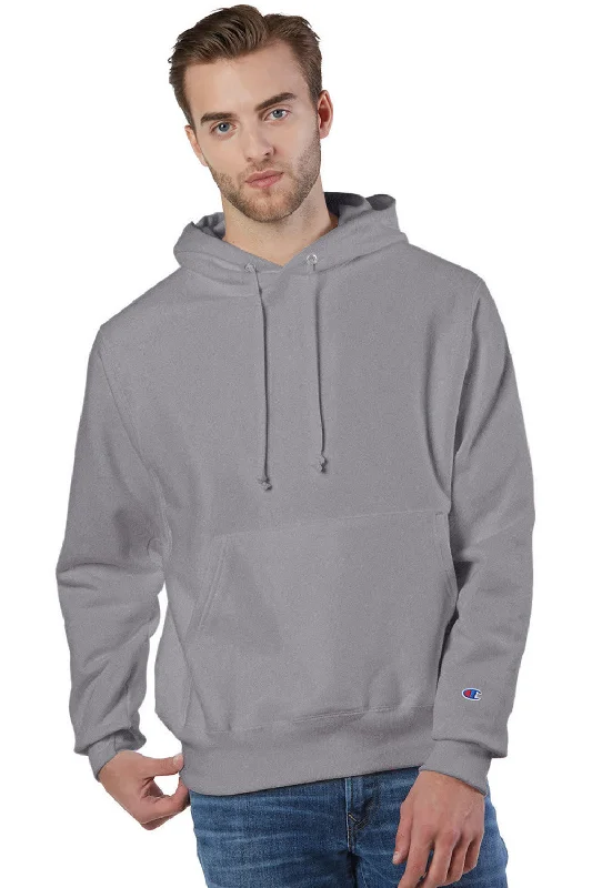 men's oversized sweatshirts for layering -Champion Mens Shrink Resistant Hooded Sweatshirt Hoodie w/ Pouch Pocket - Stone Grey