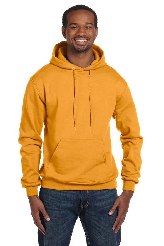 men's trendy hoodies -Champion Mens Double Dry Eco Moisture Wicking Fleece Hooded Sweatshirt Hoodie w/ Pouch Pocket - Gold