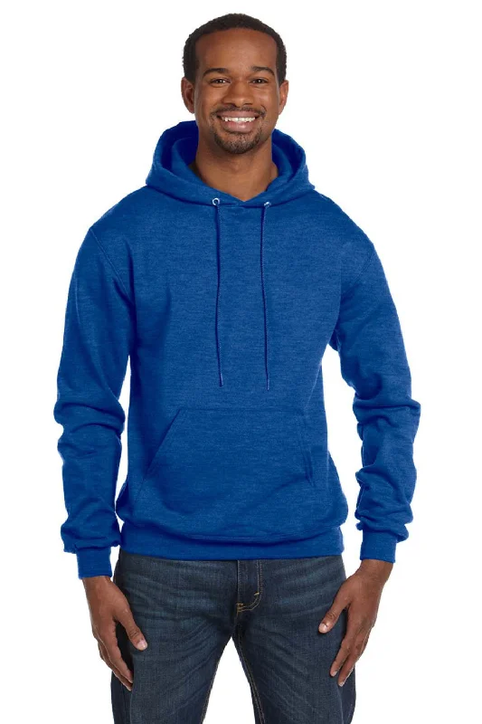 custom sweatshirts for men -Champion Mens Double Dry Eco Moisture Wicking Fleece Hooded Sweatshirt Hoodie w/ Pouch Pocket - Heather Royal Blue