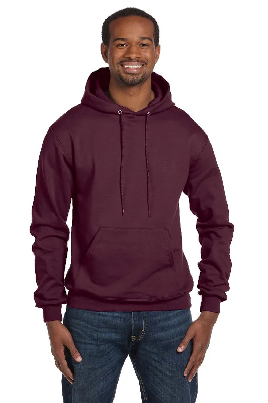 sleek sweatshirts for men -Champion Mens Double Dry Eco Moisture Wicking Fleece Hooded Sweatshirt Hoodie w/ Pouch Pocket - Maroon