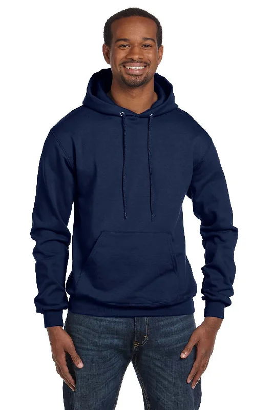 premium sweatshirts for men -Champion Mens Double Dry Eco Moisture Wicking Fleece Hooded Sweatshirt Hoodie w/ Pouch Pocket - Navy Blue