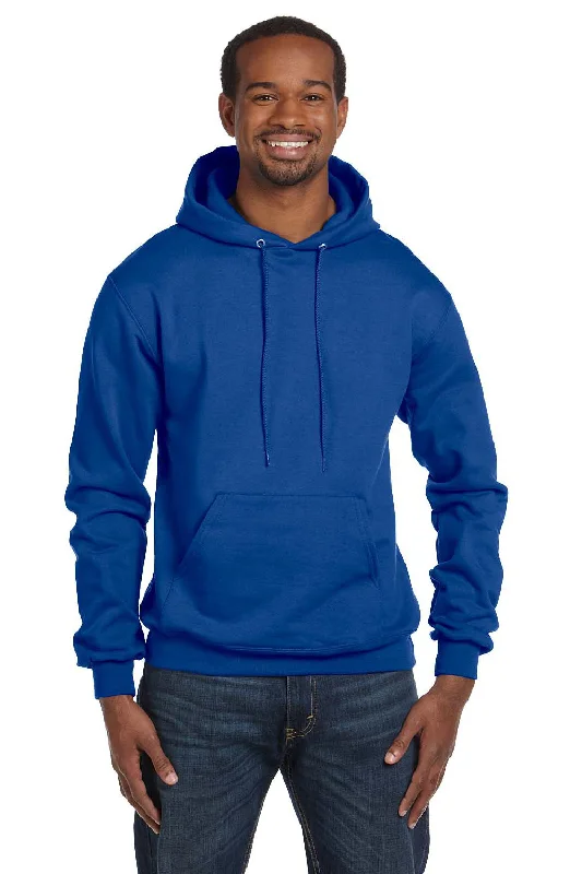 men's long sleeve sweatshirts -Champion Mens Double Dry Eco Moisture Wicking Fleece Hooded Sweatshirt Hoodie w/ Pouch Pocket - Royal Blue