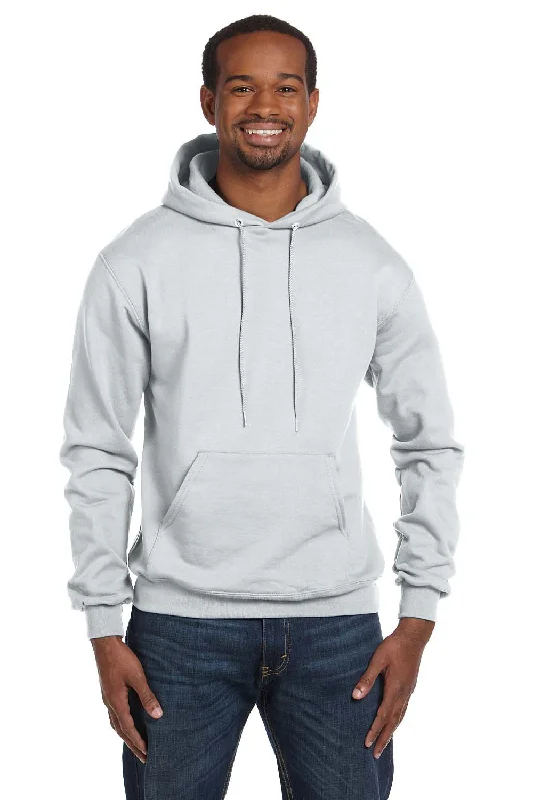 men's hoodies with pockets -Champion Mens Double Dry Eco Moisture Wicking Fleece Hooded Sweatshirt Hoodie w/ Pouch Pocket - Silver Grey