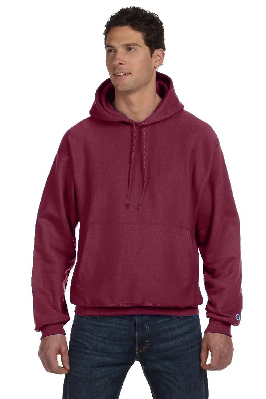 hoodies for men for working out -Champion Mens Shrink Resistant Hooded Sweatshirt Hoodie w/ Pouch Pocket - Cardinal Red