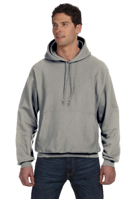 men's trendy hoodies -Champion Mens Shrink Resistant Hooded Sweatshirt Hoodie w/ Pouch Pocket - Oxford Grey