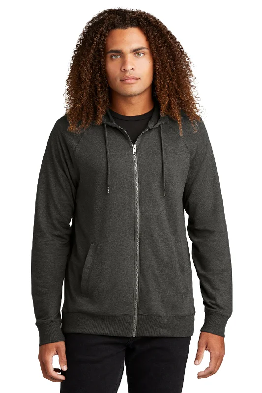 men's zippered sweatshirts -District Mens French Terry Full Zip Hooded Sweatshirt Hoodie w/ Pockets - Washed Coal Grey