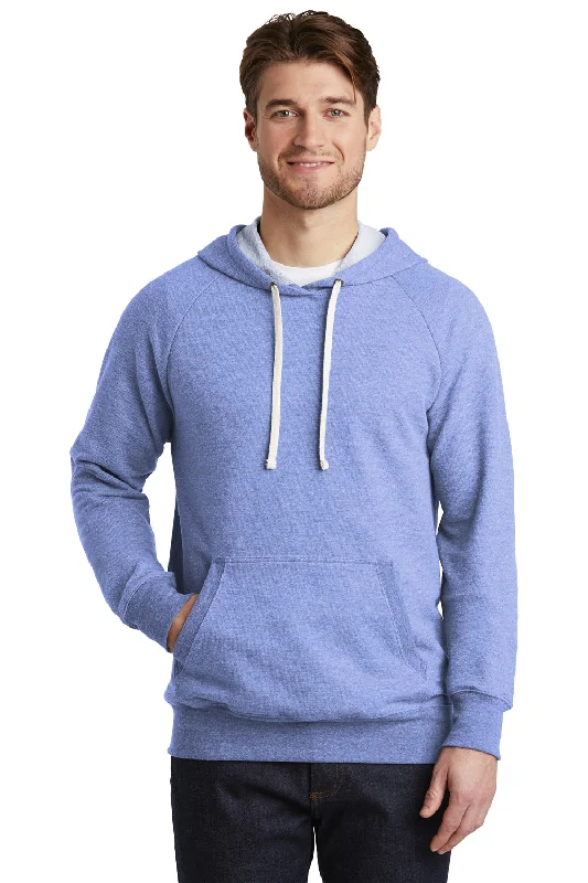 men's zippered sweatshirts -District Mens Perfect French Terry Hooded Sweatshirt Hoodie w/ Pouch Pocket - Maritime Blue Frost - Closeout