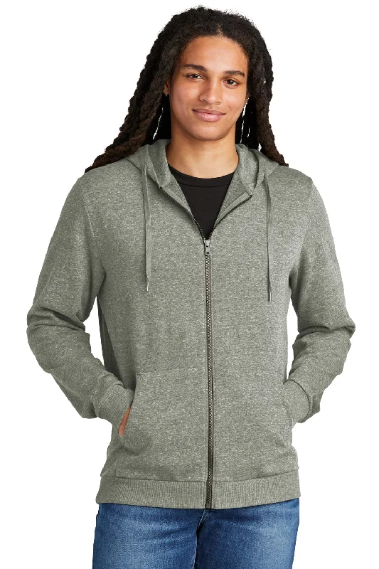 comfortable workout hoodies -District Mens Perfect Tri Fleece Full Zip Hooded Sweatshirt Hoodie w/ Pockets - Grey Frost