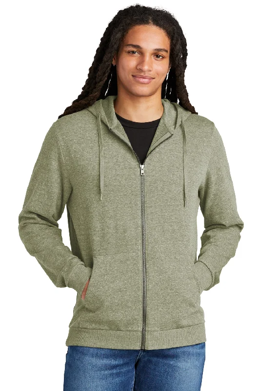 sports sweatshirts for men -District Mens Perfect Tri Fleece Full Zip Hooded Sweatshirt Hoodie w/ Pockets - Military Green Frost