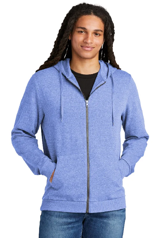 vintage-style hoodies for men -District Mens Perfect Tri Fleece Full Zip Hooded Sweatshirt Hoodie w/ Pockets - Royal Blue Frost