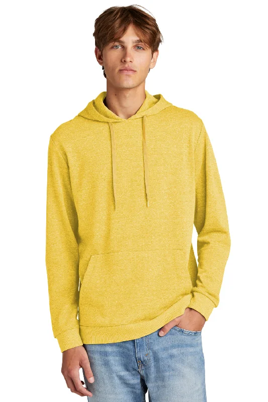 men's classic pullovers -District Mens Perfect Tri Fleece Hooded Sweatshirt Hoodie w/ Pouch Pocket - Heather Ochre Yellow