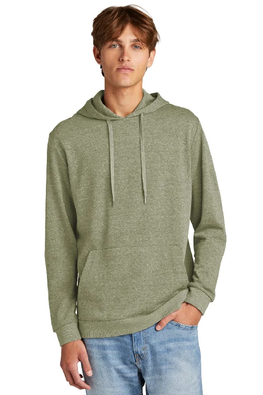 men's graphic sweatshirts -District Mens Perfect Tri Fleece Hooded Sweatshirt Hoodie w/ Pouch Pocket - Military Green Frost