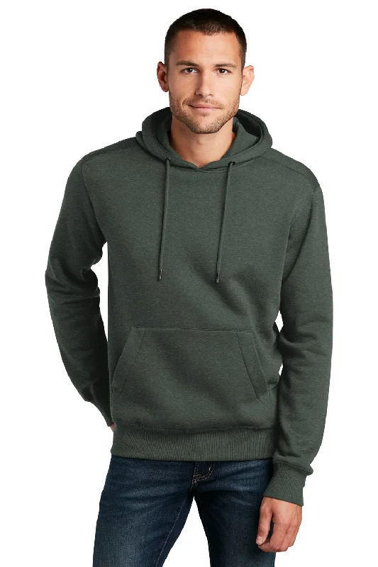 embroidered hoodies for men -District Mens Perfect Weight Fleece Hooded Sweatshirt Hoodie w/ Pouch Pocket - Heather Forest Green