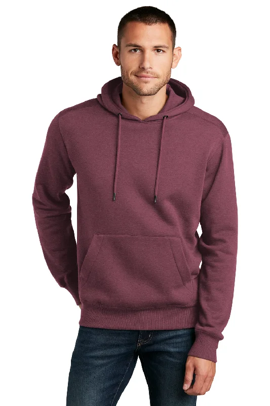 men's winter sweatshirts -District Mens Perfect Weight Fleece Hooded Sweatshirt Hoodie w/ Pouch Pocket - Heather Loganberry