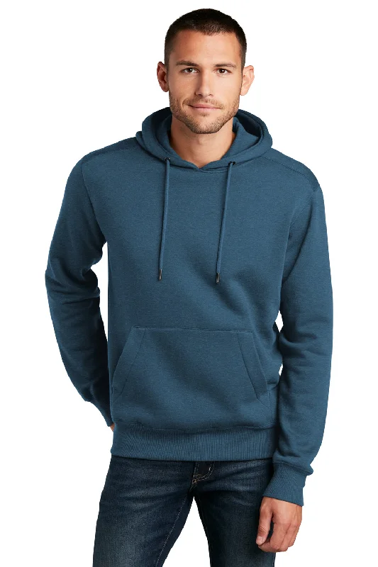 men's printed hoodies -District Mens Perfect Weight Fleece Hooded Sweatshirt Hoodie w/ Pouch Pocket - Heather Poseidon Blue