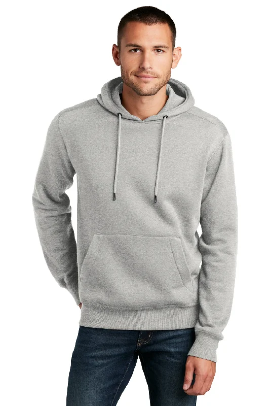 trendy hoodies for men -District Mens Perfect Weight Fleece Hooded Sweatshirt Hoodie w/ Pouch Pocket - Heather Steel Grey